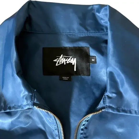 Stussy Blue Satin Full Zip Coaches Jacket Men’s M - Designer Streetwear Skater - Picture 4 of 14